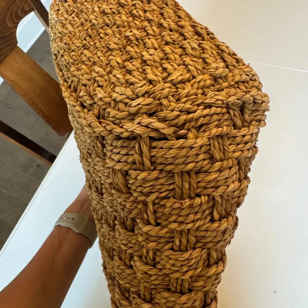 J. Crew Woven Sea Grass Tote Purse Beige Large Bag Beach Leather Handles Chic